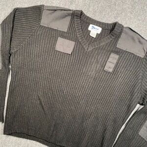 Galls Sweater Mens 2XL Black Wool Blend Pullover Elbow Patch Commando Sweatshirt